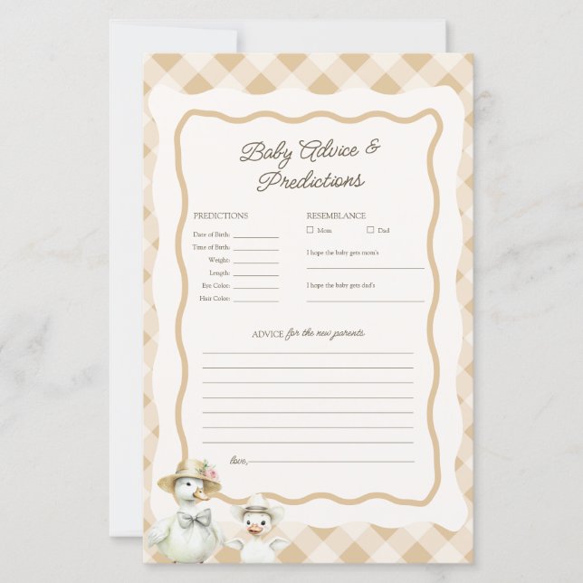 Goose Baby Prédictions & Conseils Baby shower Jeu (Devant)