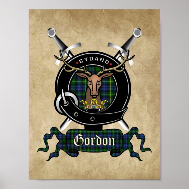 Gordon Clan Badge & Tartan 8.5x11 Poster (Devant)