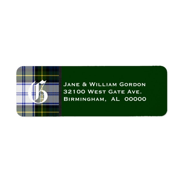 Gordon Dress Tartan Plaid Monogram Étiquettes de a (Devant)