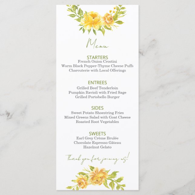Gorgeous Yellow Floral Menu (Devant)