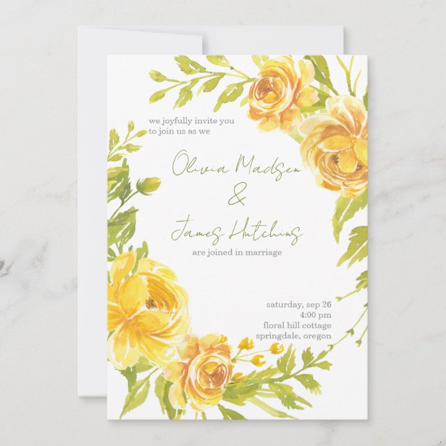 Gorgeous Yellow Floral Wedding Invitation (Devant)