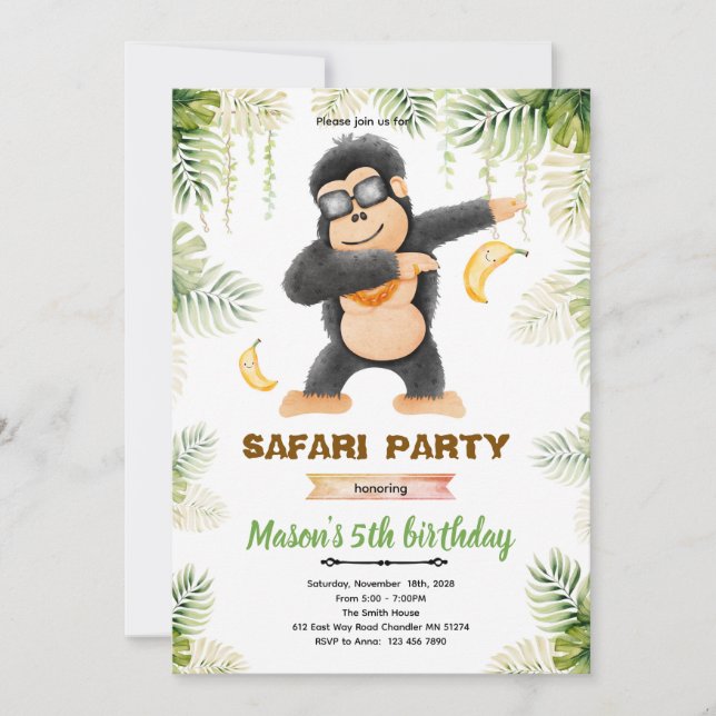 Gorilla birthday party invitation (Devant)