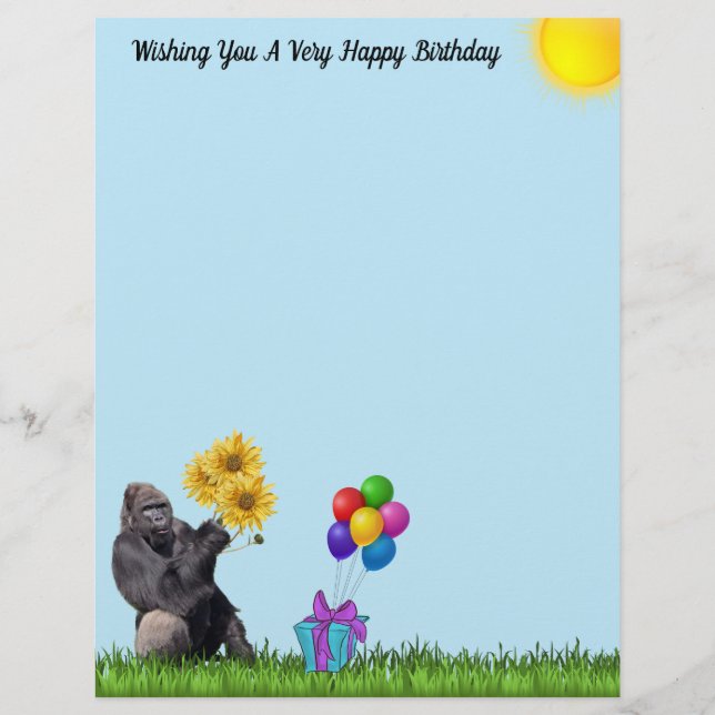 Gorilla d'anniversaire avec ballons et tournesols (Dos)