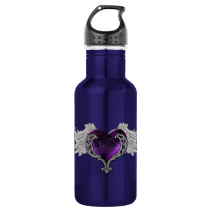 Goth Coeur pourpre avec Ange Ailes Bouteille d'eau