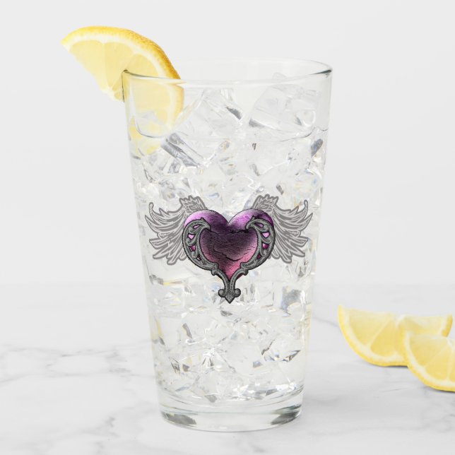 Goth Coeur rose avec Ange Ailes Coupe en verre (Devant glace)