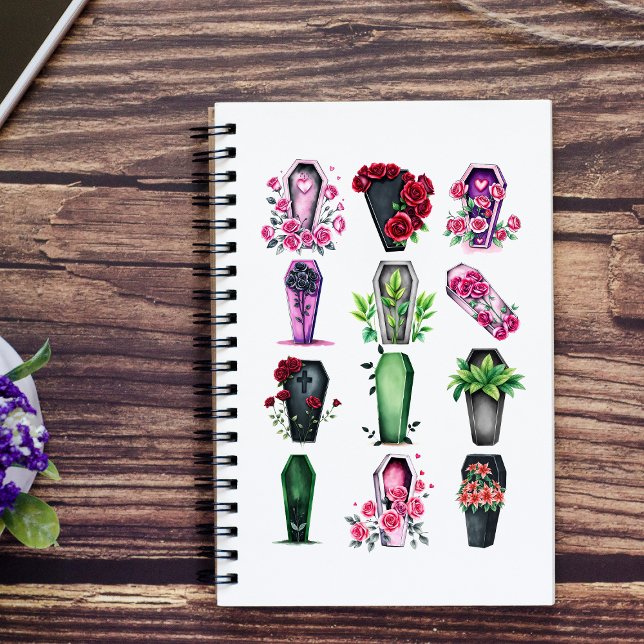 Goth Coffin carnet funéraire directeur cadeau (multiple color watercolor style floral coffin notebook)