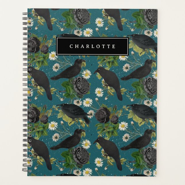 Goth Crows et Roses noirs Profond Turquoise Motif (Devant)
