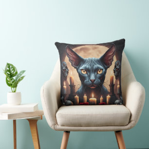 Goth Elf Sphynx Chat Oreiller Gothique Occulte