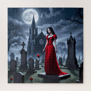 Goth girl, en robe rouge coulante - Jigsaw Puzzle