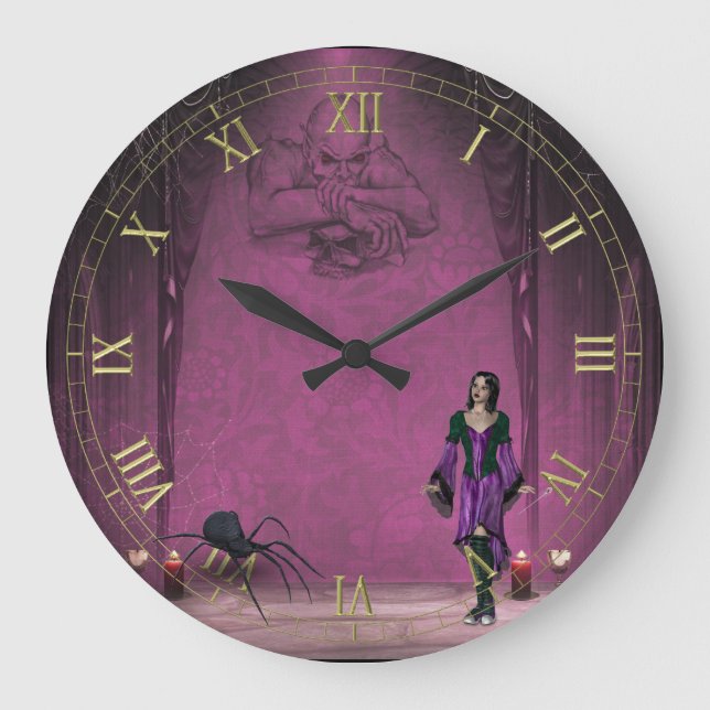 Goth Girl with Spider Wall Horloge (Recto)