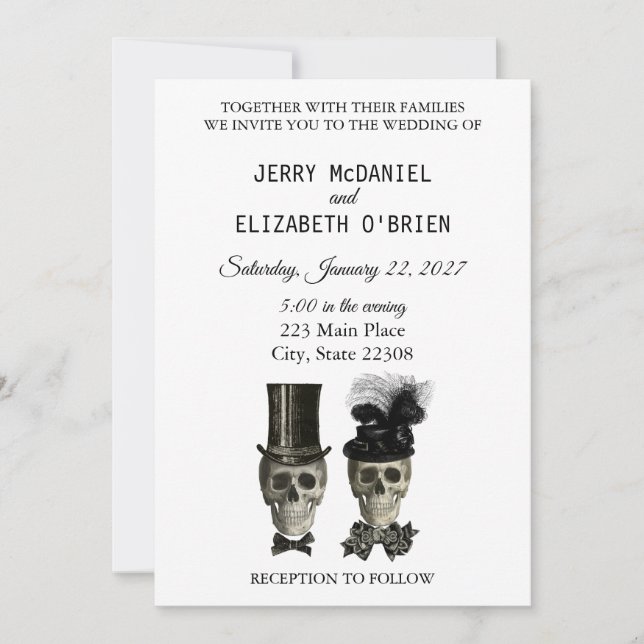 Goth Gothic Mariée Groom Skuls Faire-part de maria (Devant)