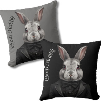Goth Rabbit coussin gothique noir lapin gris lapin