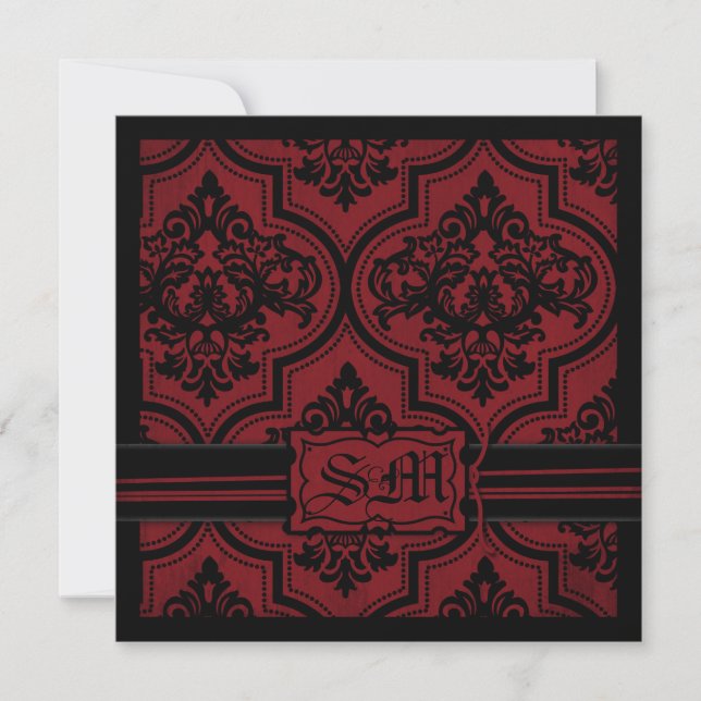 Goth Red Black Mariage damassé Invitations (Devant)