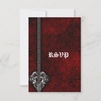 Goth Red Damask mariage argent coeur RSVP