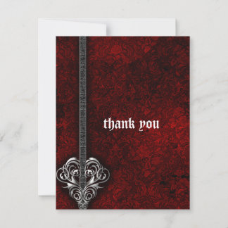 Goth Red Damask Silver Heart mariage Merci