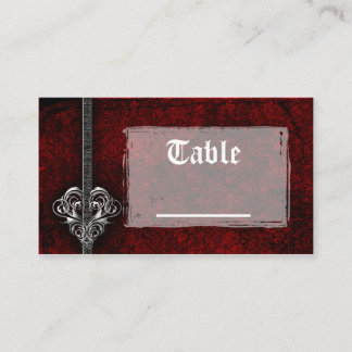 Goth Red Damask Silver Heart Reception Cartes de t