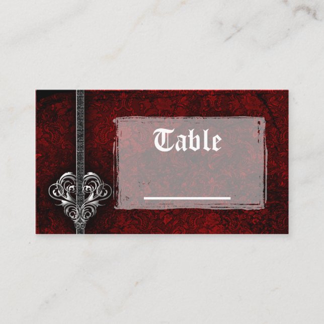 Goth Red Damask Silver Heart Reception Cartes de t (Devant)