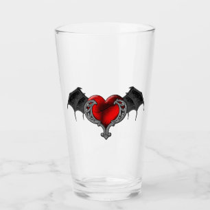 Goth Red Heart avec Bat Wings Coupe en verre