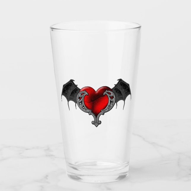 Goth Red Heart avec Bat Wings Coupe en verre (Devant)
