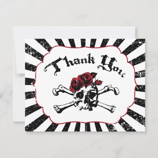 Goth Red Rose Crâne Grunge Pirate Carte de remerci (Devant)