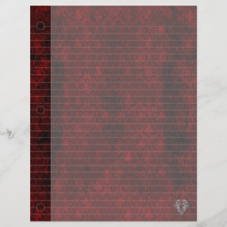 Goth Red Silver Heart Damask Carnet Papier