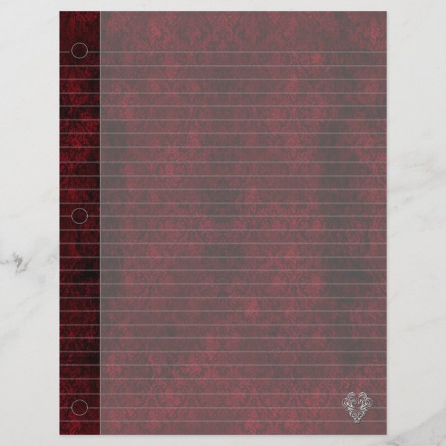 Goth Red Silver Heart Damask Carnet Papier (Devant)