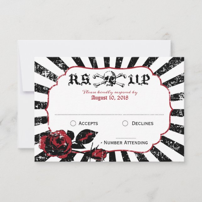 Goth Rose Crâne Grunge Mariage Pirate Carte RSVP (Devant)