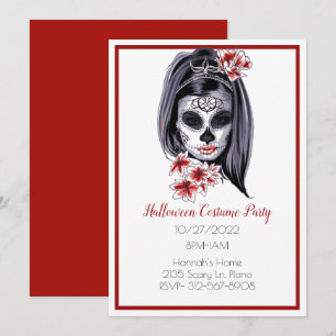 Goth Sugar Skull Girl Halloween Invitation