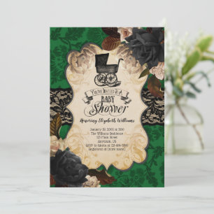 Goth Victorian Green Baby shower Invitation