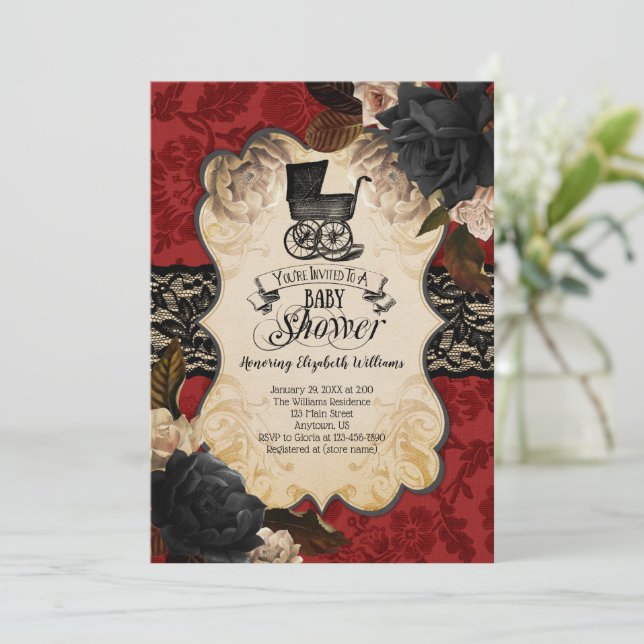 Goth Victorian Red Baby shower Invitation (Debout devant)
