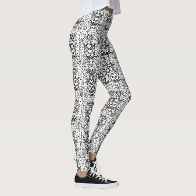 GOTH VOIR AUCUN MAL CEMETERY SKELETON LEGGINGS Rép (Droite)