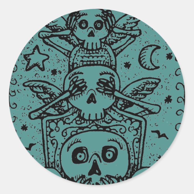 GOTH VOIR AUCUN MAL, STICKERS DE CEMETERY SKELETON (Devant)