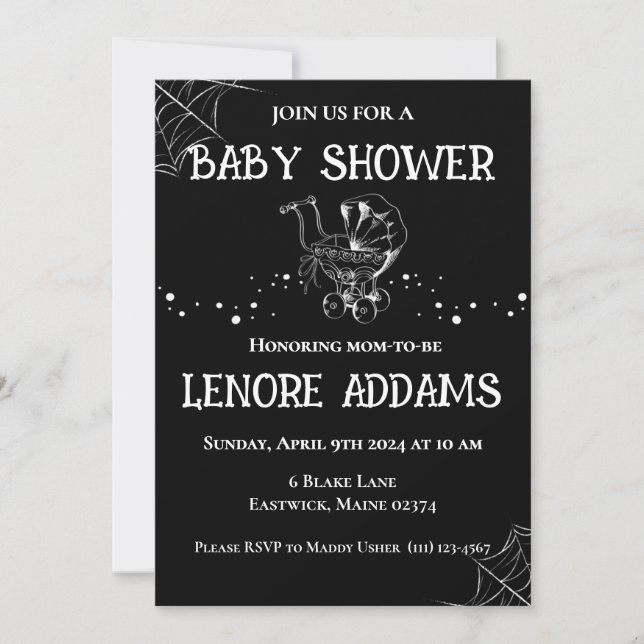 Gothic Baby Shower Invitation Black and White (Devant)