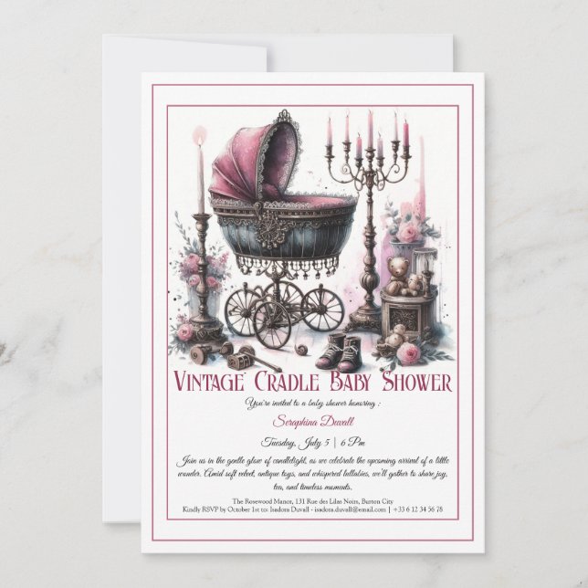 Gothic Baby Shower Invitation – Vintage Cradle  (Devant)