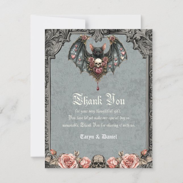 Gothic Bat Mariage Merci Cartes (Devant)