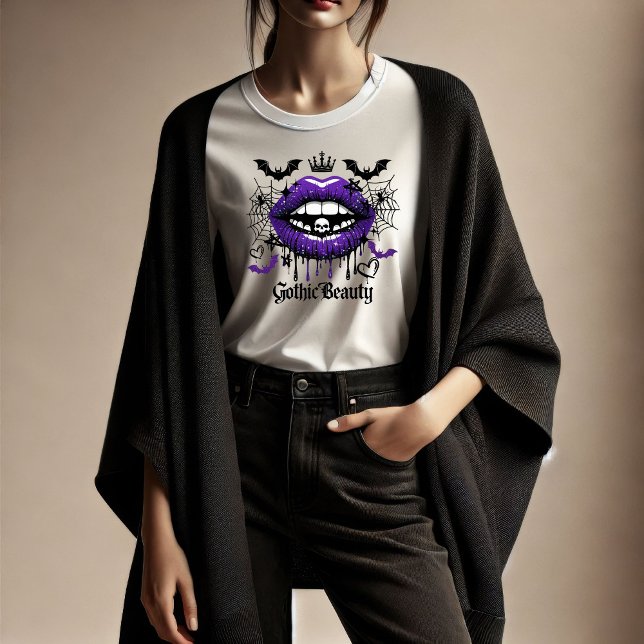 Gothic Beauty Purple Dripping Lips T-Shirt (Créateur téléchargé)