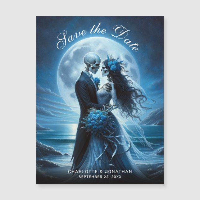 Gothic Blue Skeleton Couple Wedding Save the Date (Devant)