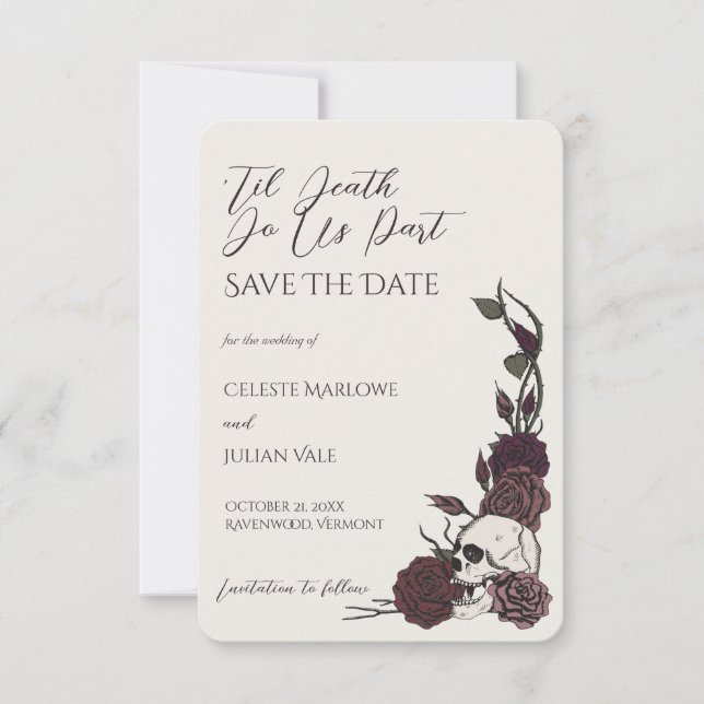 Gothic Bone and Burgundy Til Death Save the Date (Devant)