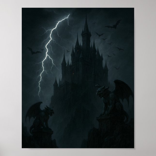 Gothic Castle and Gargoyles Poster (Devant)