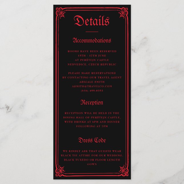 Gothic Castle Black Red Wedding Enclosure Card (Devant)