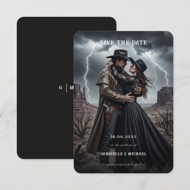 Gothic Couple Dark Western Save The Date (Devant / Derrière)