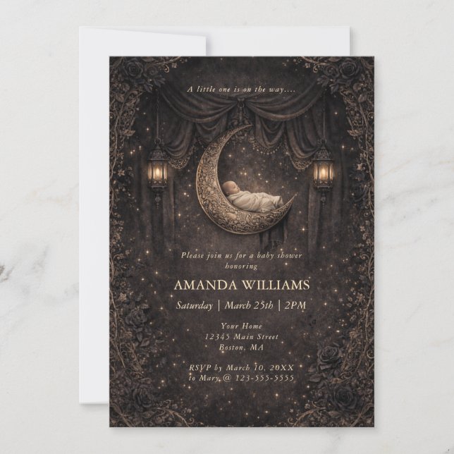 Gothic Crescent Moon Stars Baby Shower Invitation (Devant)
