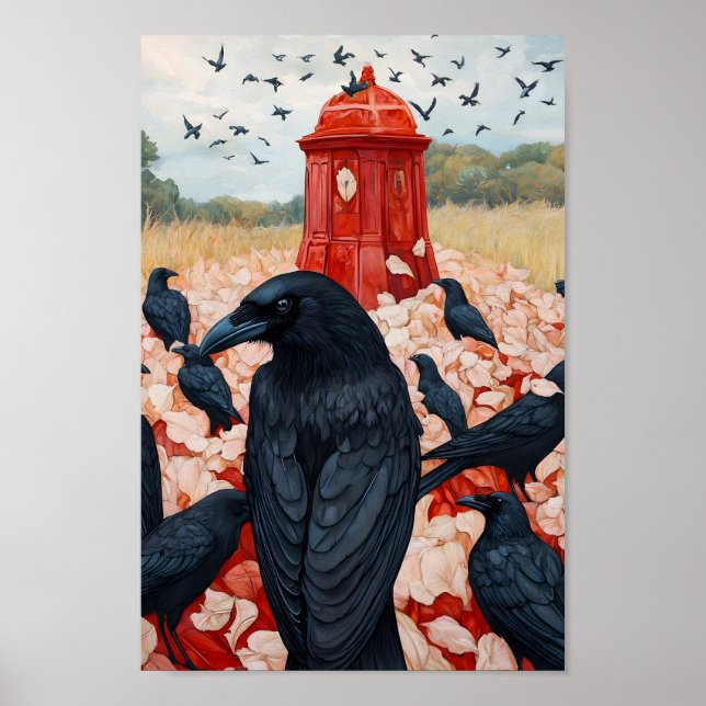 Gothic Crow Gathering Red Monument surreal poster (Devant)
