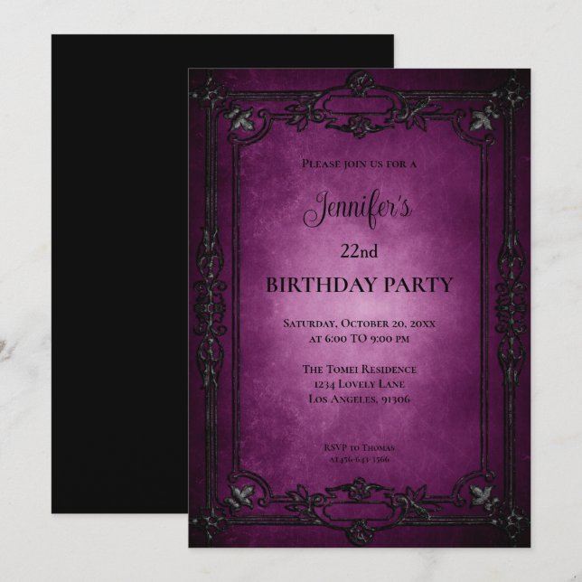 Gothic Dark Purple Birthday Invitation (Devant / Derrière)