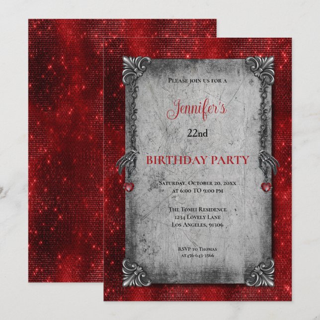 Gothic Dark Red Birthday invitation (Devant / Derrière)