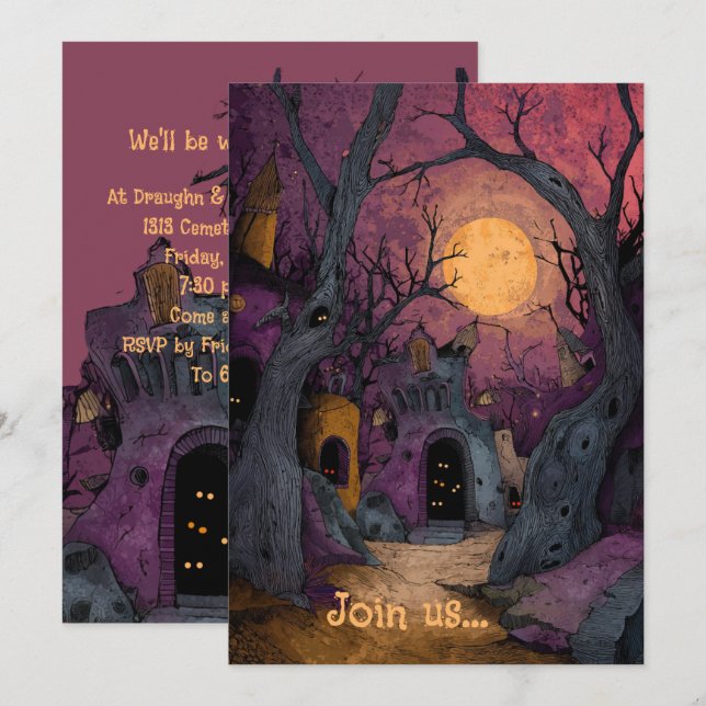 Gothic Graveyard Tim Burton Invitation inspirée (Devant / Derrière)