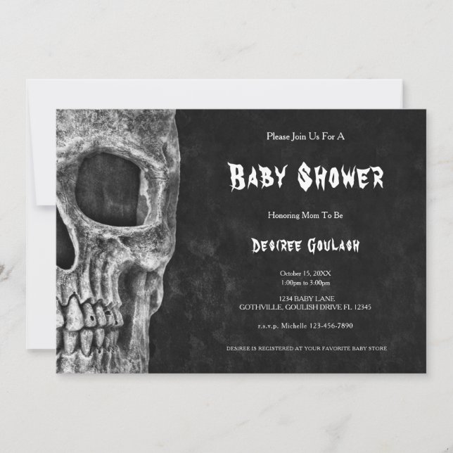 Gothic Half Skull Black Baby Shower Invitation (Devant)