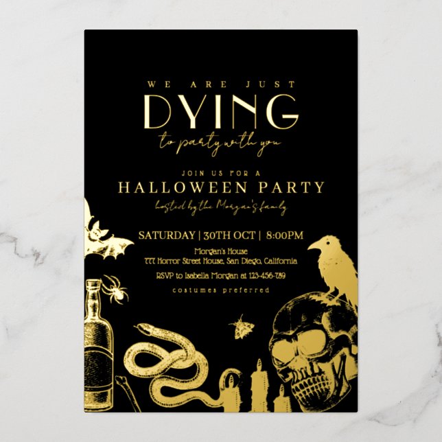 Gothic Halloween Party with Skulls Foil Invitation (Recto)