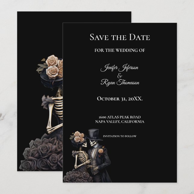 Gothic halloween wedding save the date invitation (Devant / Derrière)