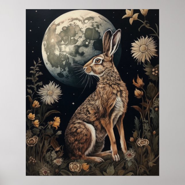 Gothic Hare And Moon Art Print Poster (Devant)